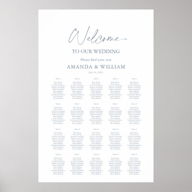 Dusty Blue Floral Wedding Seating Chart (Front)