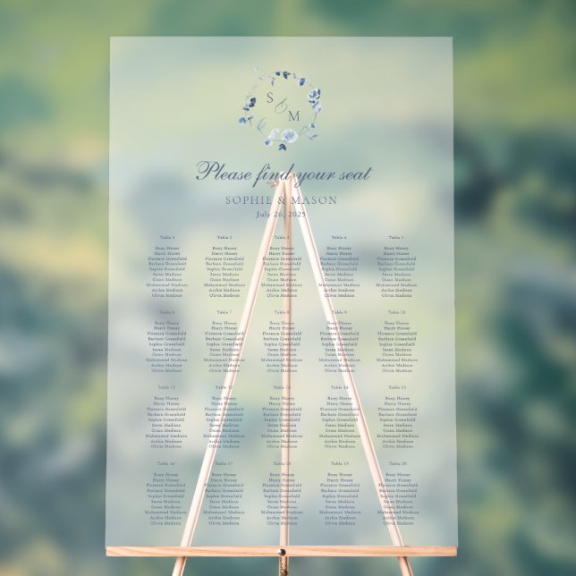 Dusty Blue Floral Wedding Seating Chart  (Neutral)