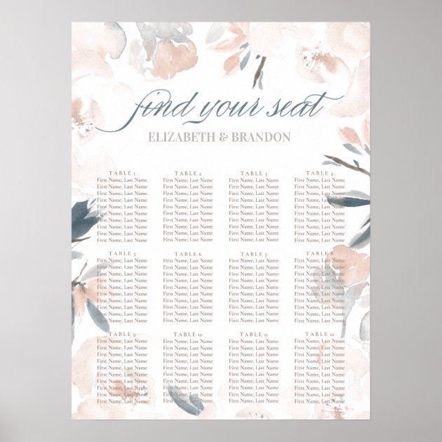 Dusty Blue Floral Wedding Seating Chart | Zazzle