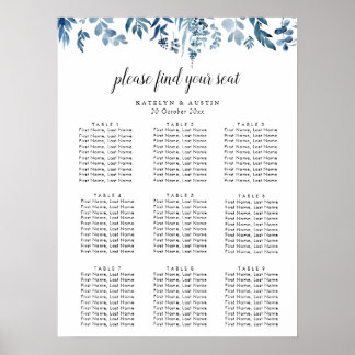 dusty blue floral wedding seating chart