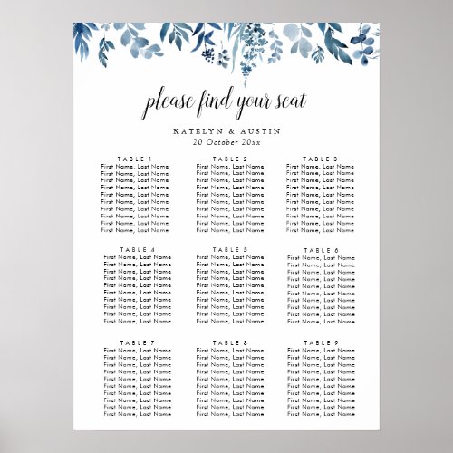 dusty blue floral wedding seating chart