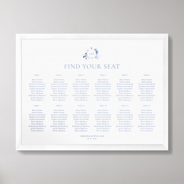 Dusty Blue Floral Wedding Seating Chart (Framed Front)