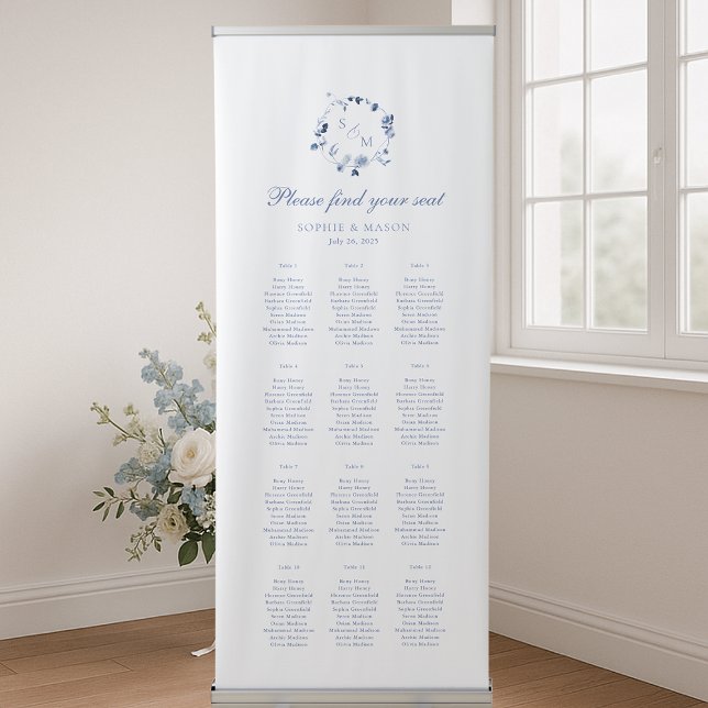 Dusty Blue Floral Wedding Seating Chart Banner (Creator Uploaded)