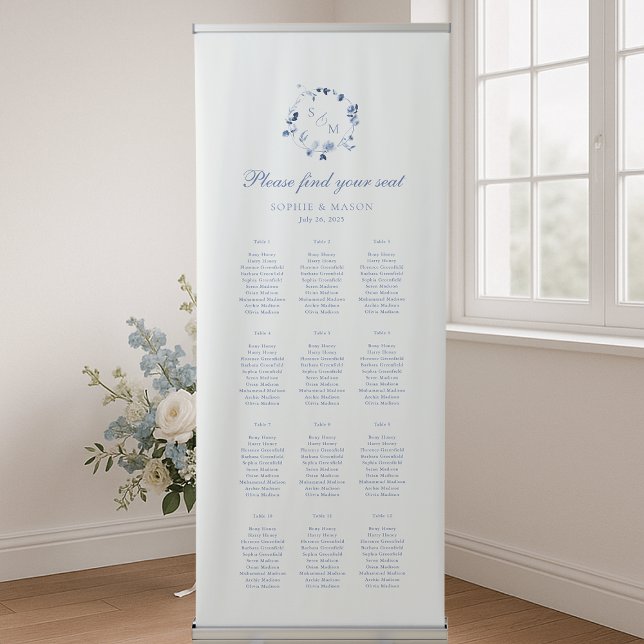Dusty Blue Floral Wedding Seating Chart Banner (Creator Uploaded)