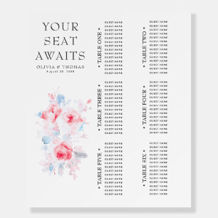 Dusty Blue Floral Wedding Seating Chart Foam Board