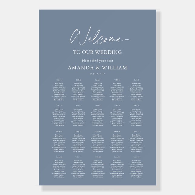Dusty Blue Floral Wedding Seating Chart Foam Board (Front)