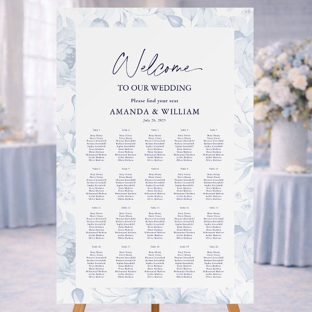 Dusty Blue Floral Wedding Seating Chart Foam Board (Creator Uploaded)