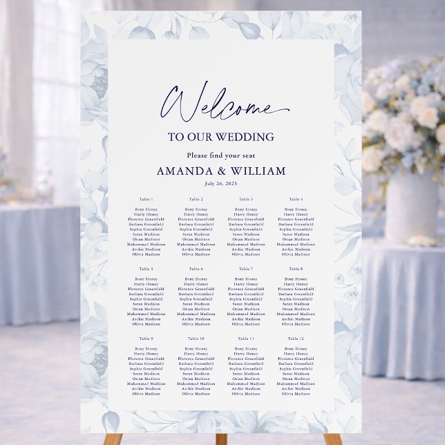 Dusty Blue Floral Wedding Seating Chart Foam Board (Creator Uploaded)