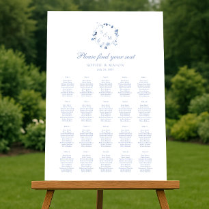Dusty Blue Floral Wedding Seating Chart Foam Board