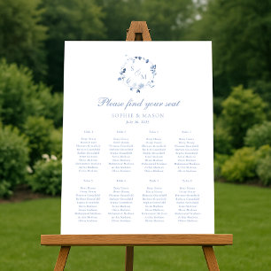 Dusty Blue Floral Wedding Seating Chart Foam Board