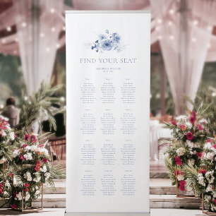 Dusty Blue Floral Wedding Seating Chart  Retractable Banner