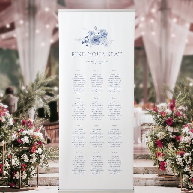 Dusty Blue Floral Wedding Seating Chart  Retractable Banner (Creator Uploaded)