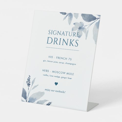 Dusty Blue Floral Wedding Signature Drinks Sign