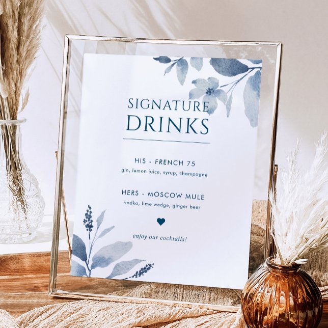 Dusty Blue Floral Wedding Signature Drinks Sign (Creator Uploaded)