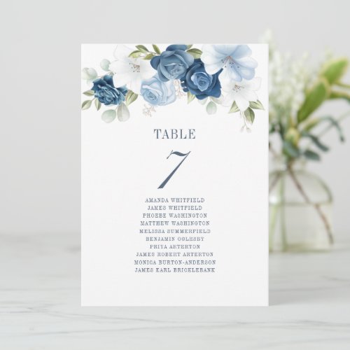 Dusty Blue Floral Wedding Table Number 7 Seating