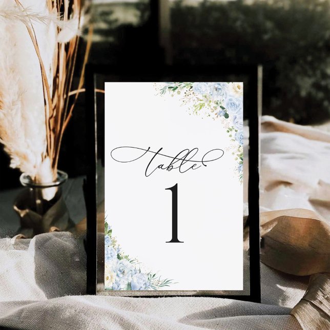 Dusty Blue Floral Wedding Table Number Card (Creator Uploaded)