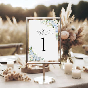 Dusty Blue Floral Wedding Table Number Card