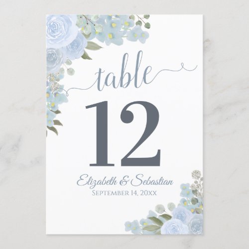Dusty Blue Floral Wedding Table Number Card Large