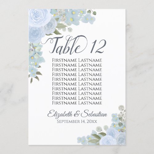 Dusty Blue Floral Wedding Table Number Names Large