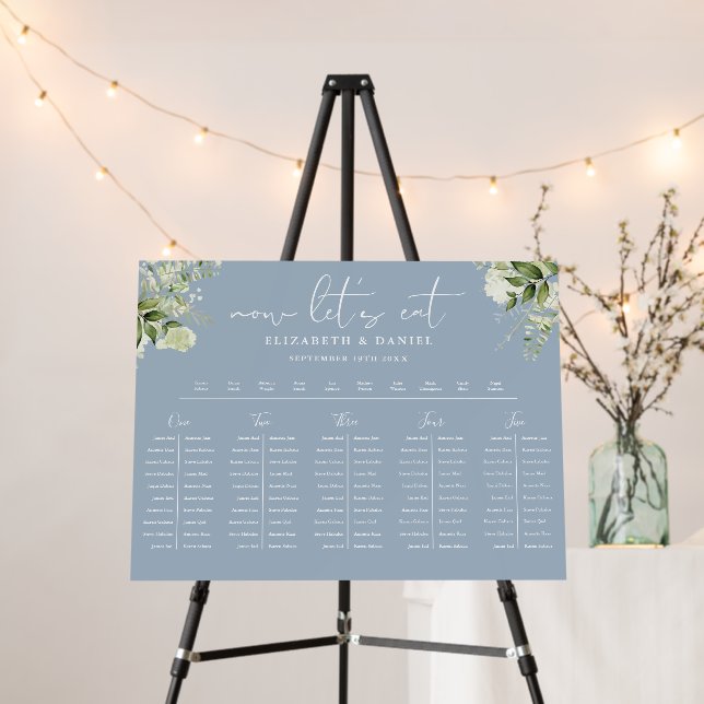 Dusty Blue Floral Wedding Table Plan Seating Chart Foam Board (In Situ (Stand))