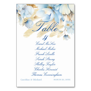 Dusty Blue Floral Wedding Table Seating Chart Table Number