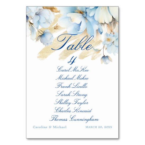 Dusty Blue Floral Wedding Table Seating Chart  Table Number