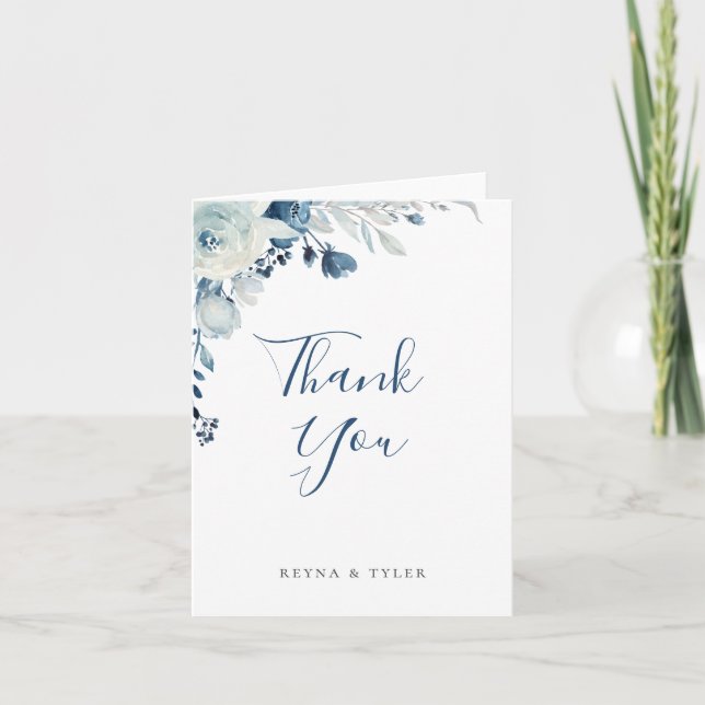 Dusty Blue Floral Wedding Thank You (Front)