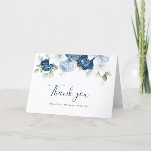 Dusty Blue Floral Wedding Thank You Card