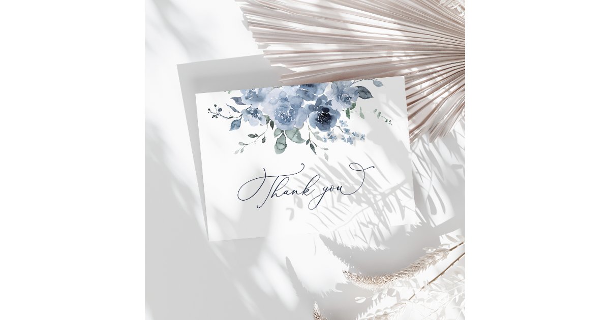 Dusty Blue Floral Wedding Thank You Card | Zazzle