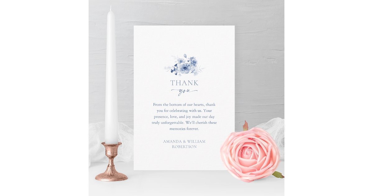 Dusty Blue Floral Wedding Thank You Card | Zazzle