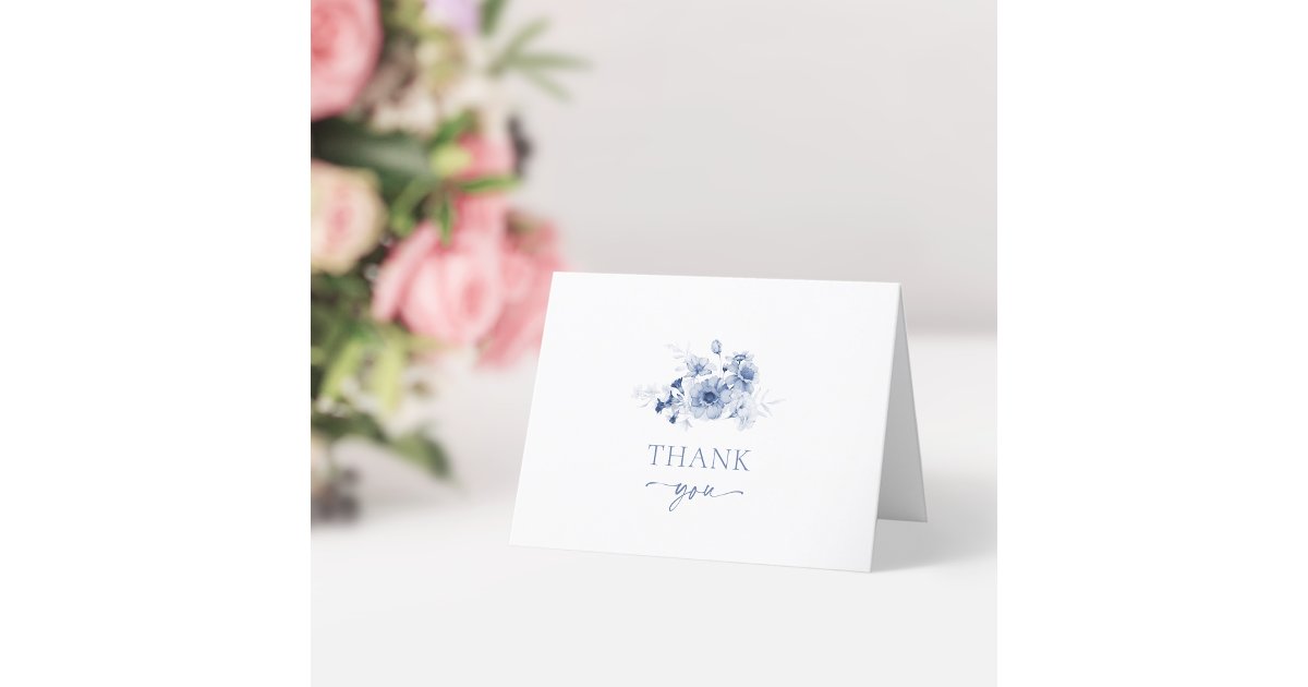Dusty Blue Floral Wedding Thank You Card | Zazzle