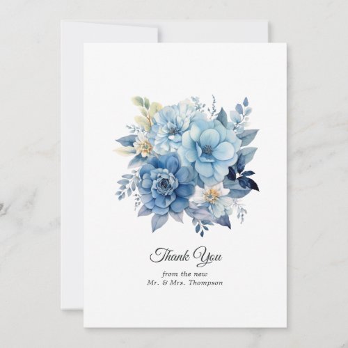 Dusty Blue Floral Wedding Thank You Card