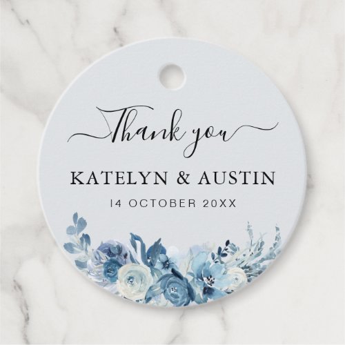 dusty blue floral wedding thank you favor tags