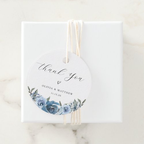 Dusty Blue Floral Wedding Thank You Favor Tags