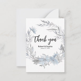 Dusty Blue Floral Wedding Thank you Note Card
