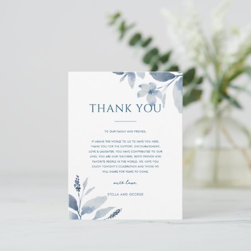 Dusty Blue Floral Wedding Thank You Place Card