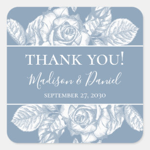 Dusty Blue Floral Wedding Thank You Square Sticker