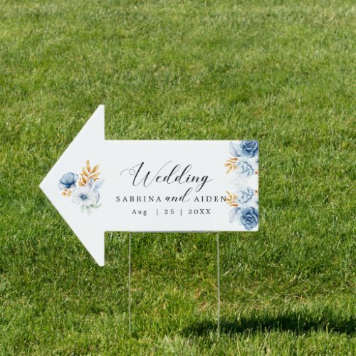 Dusty Blue  Floral Wedding This Way Sign