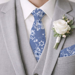 Dusty Blue Floral Wedding Tie
