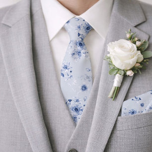 Dusty Blue Floral Wedding Tie for Groom