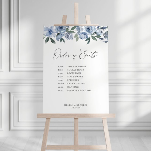 dusty blue floral wedding timeline sign (Creator Uploaded)