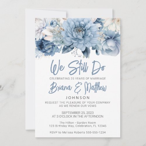 Dusty Blue Floral Wedding Vow Renewal Invitation