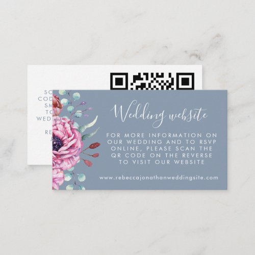 Dusty Blue Floral Wedding Website RSVP QR Card