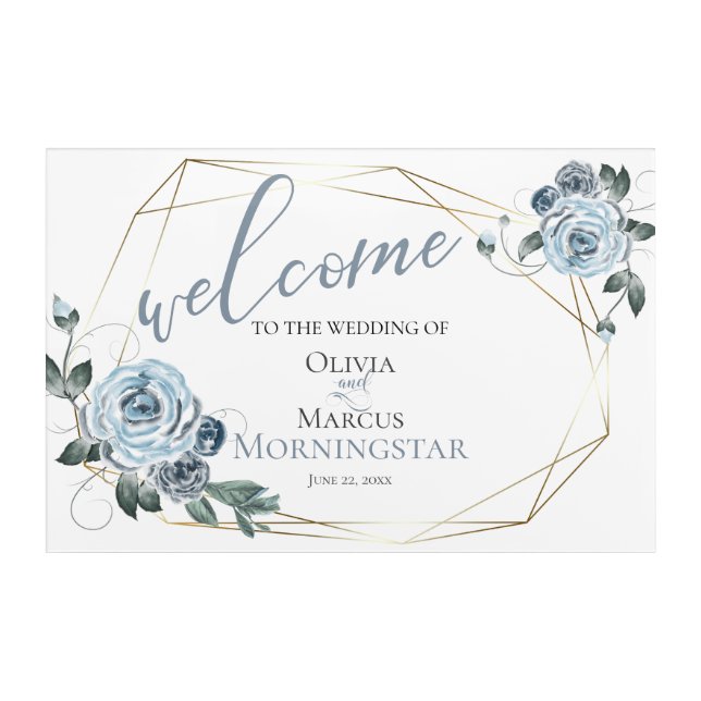 Dusty Blue Floral Wedding Welcome Acrylic Print (Front)