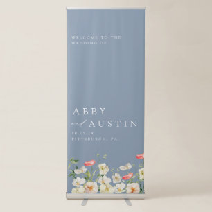 Dusty Blue Floral Wedding Welcome Banner