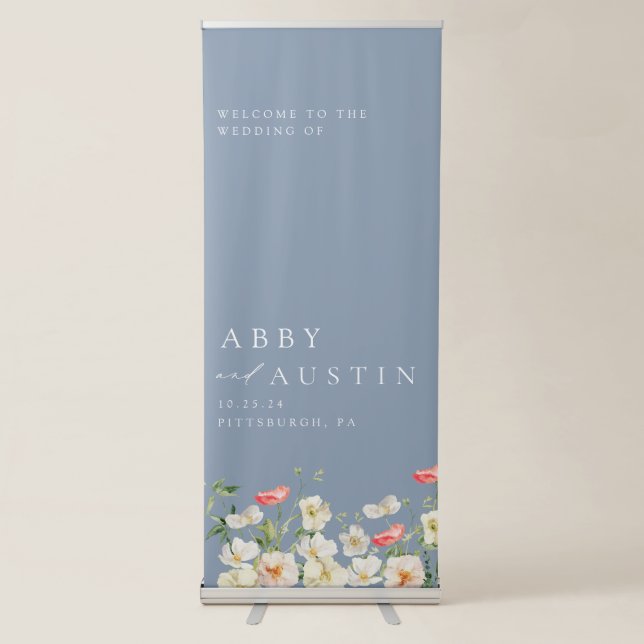 Dusty Blue Floral Wedding Welcome Banner (Front)