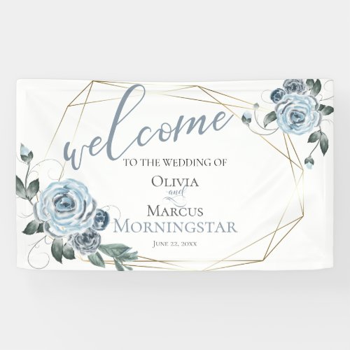 Dusty Blue Floral Wedding Welcome Banner