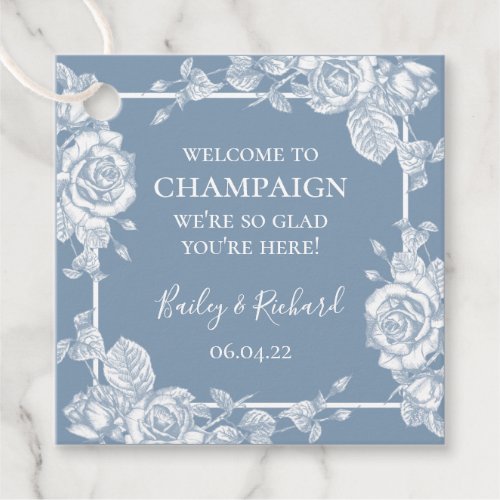 Dusty Blue Floral Wedding Welcome Favor Tags