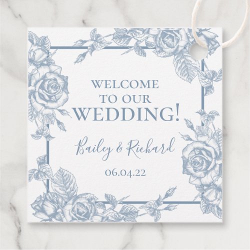 Dusty Blue Floral Wedding Welcome Favor Tags