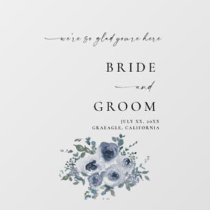 Dusty Blue Floral Wedding Welcome Floor Decal